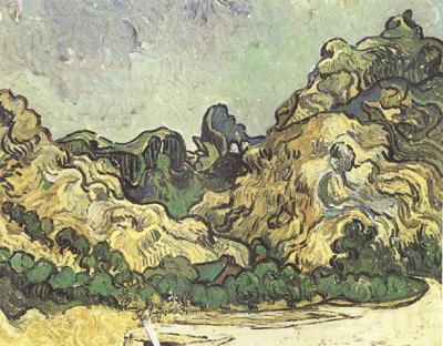 Vincent Van Gogh Mountains at Saint-Remy with Dark Cottage (nn04) Norge oil painting art